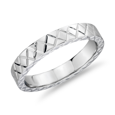 Hand Engraved Criss Cross Wedding Ring In 14k White Gold 4mm