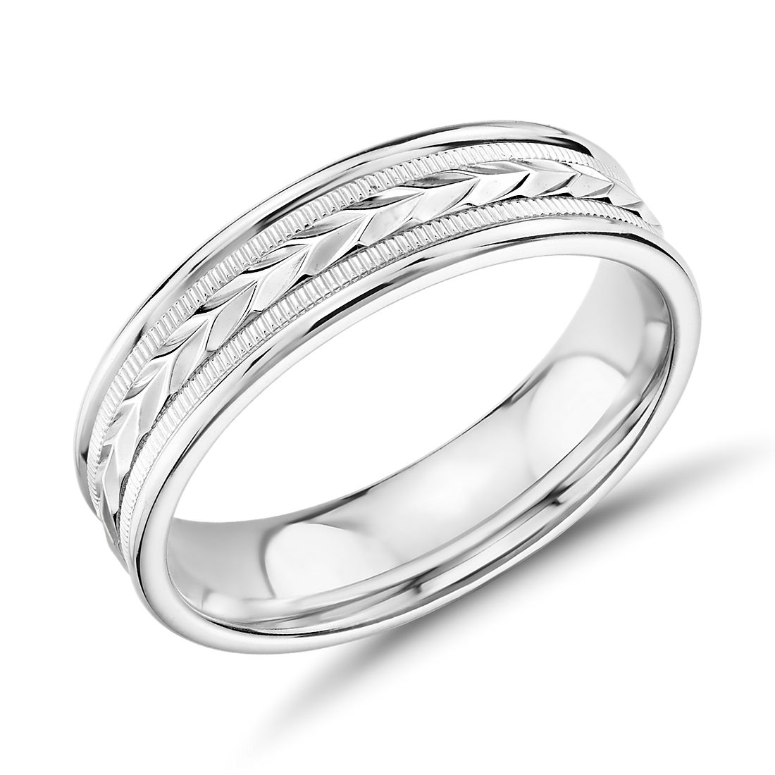 Hand-Engraved Wheat and Milgrain Wedding Band in 14k White Gold (6mm ...