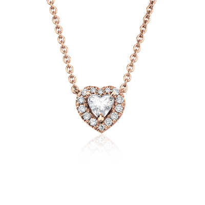 Pendentif Diamant Forme Cœur Avec Halo En Or Rose 14 Carats 1 4 Carat Poids Total Blue Nile
