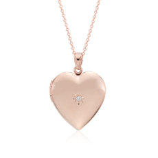 Médaillon à graver en forme de cœur avec détail en diamant en or rose 14 carats