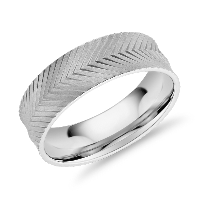 Herringbone Engraved Wedding Band In 14k White Gold 7mm Blue Nile