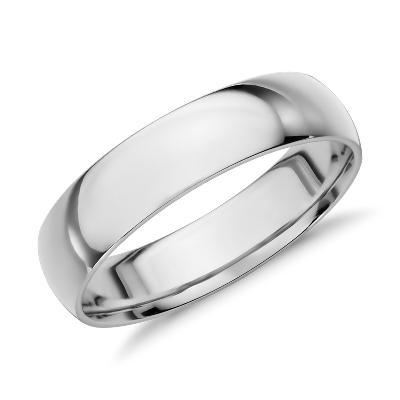 Mid Weight Comfort Fit Wedding Band In 14k White Gold 5mm Blue