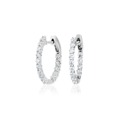 Diamond Eternity Hoop Earrings in 14k White Gold (1 ct. tw.) | Blue Nile