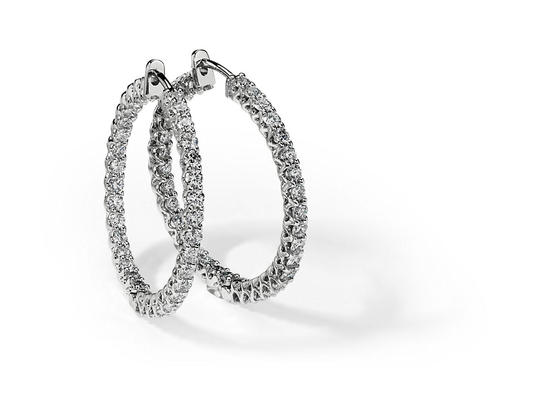 Diamond Hoop Earrings in 14k White Gold (3 ct. tw.) | Blue Nile