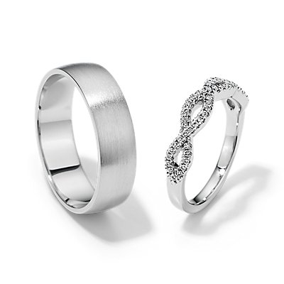 Infinity Twist and Matte Modern Comfort Fit Set in 14k White Gold