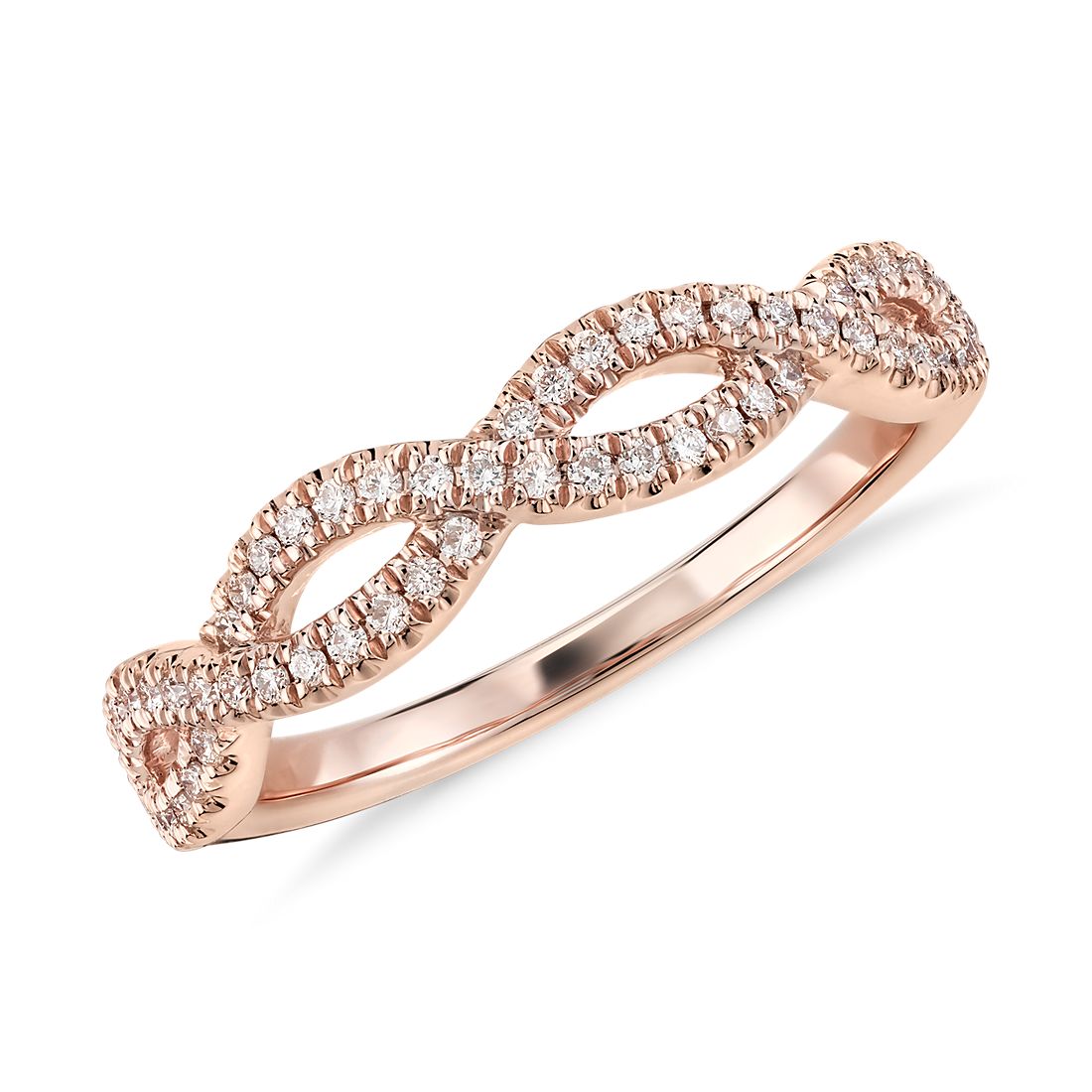 Infinity Twist Micropavé Diamond Wedding Ring in 14k Rose