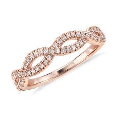 14k 玫瑰金無限扭紋微密釘鑽石結婚戒指（1/5 克拉總重量）