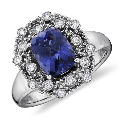 Iolite and Diamond Ring in 14k White Gold Blue Nile