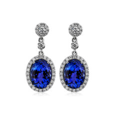 NEW Oval Tanzanite and Diamond Drop Earrings in 18k White Gold
