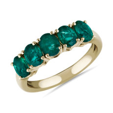 NEW 5-Stone Oval Emerald Ring in 14k Yellow Gold (5x4mm)