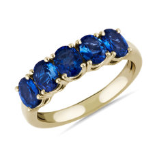 NEW 5-Stone Oval Sapphire Ring in 14k Yellow Gold (5x4mm)