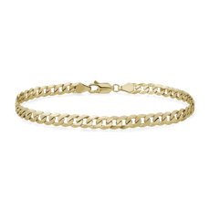 NEW 8&quot; Men&#39;s Flat Beveled Curb Chain Bracelet in 14k Yellow Gold (4.75 mm)