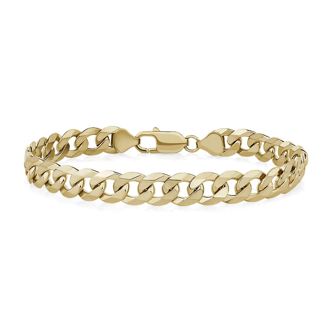 8" Men's Flat Beveled Curb Chain Bracelet in 14k Yellow Gold (8 mm)