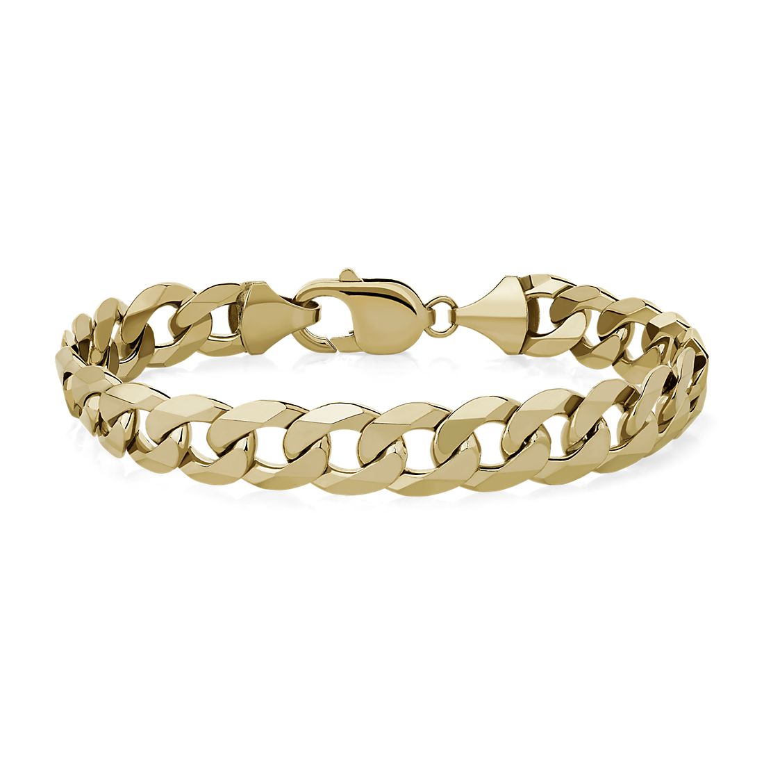 8" Men's Flat Beveled Curb Chain Bracelet in 14k Yellow Gold (9.5 mm)