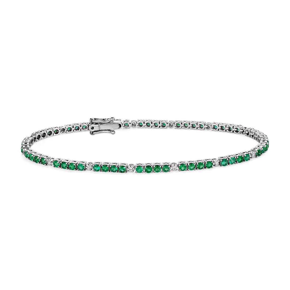 Alternating Emerald and Diamond Bracelet in 14k White Gold
