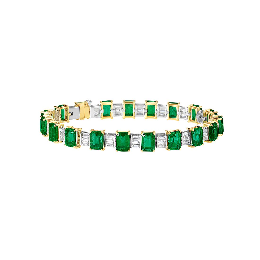 Emerald and Diamond Baguette Bracelet in 18k Yellow Gold
