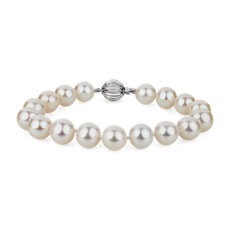 7,5" Brazalete de perlas de agua dulce en oro blanco de 14 k (9-10 mm)