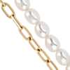 Brazalete doble de cadena de clips y perlas de agua dulce en oro amarillo de 14 k