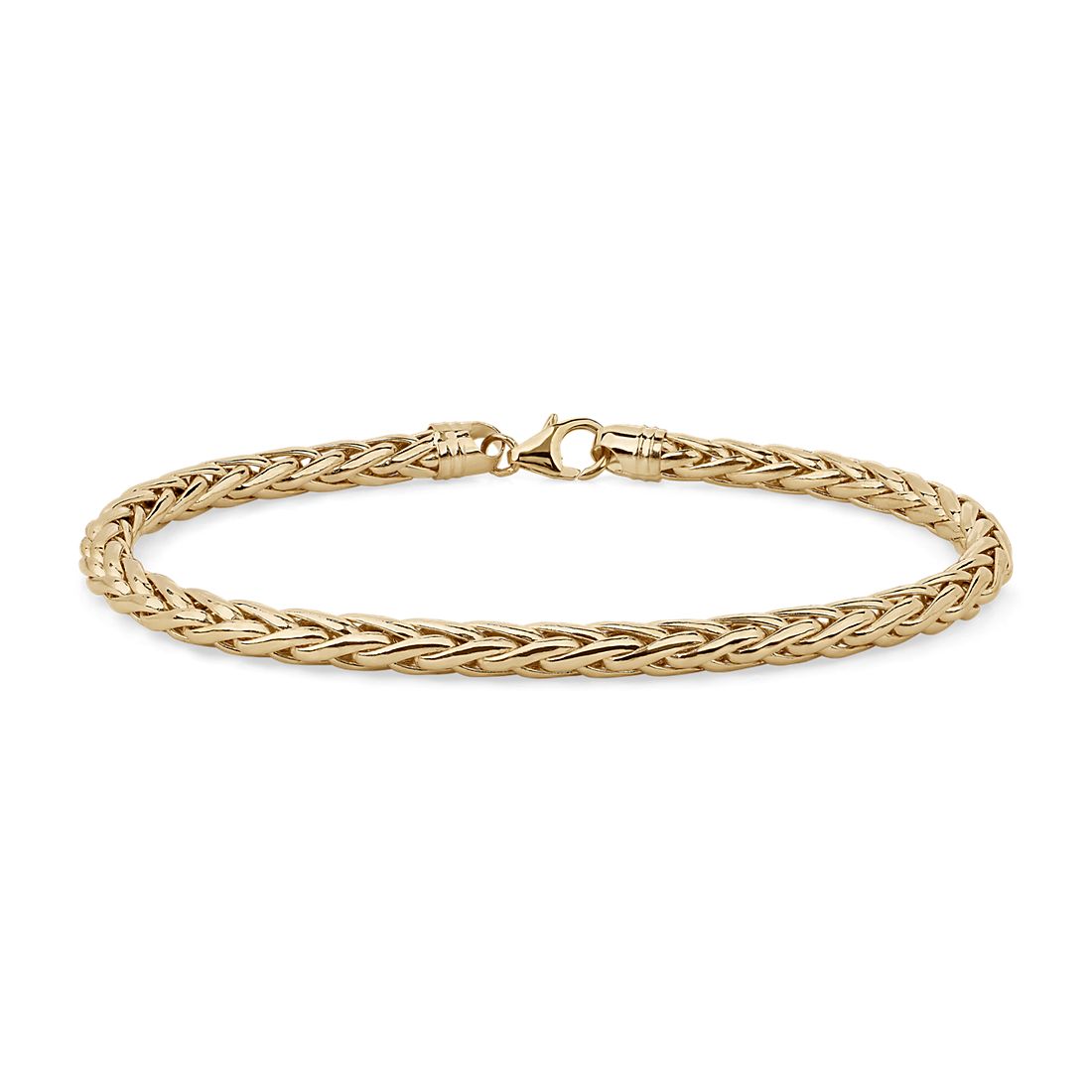 8.5" Men's Polished Wheat Chain Bracelet in 14k Yellow Gold (5mm)