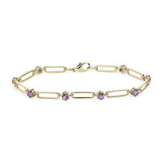 NEW Round Amethyst Paperclip Bracelet in 14k Yellow Gold