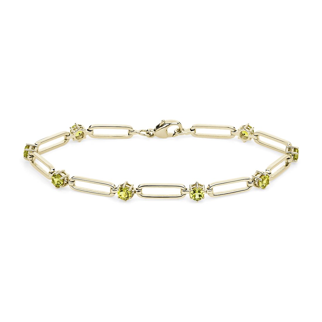 Round Peridot Paperclip Bracelet in 14k Yellow Gold