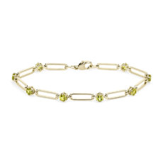 NEW Round Peridot Paperclip Bracelet in 14k Yellow Gold