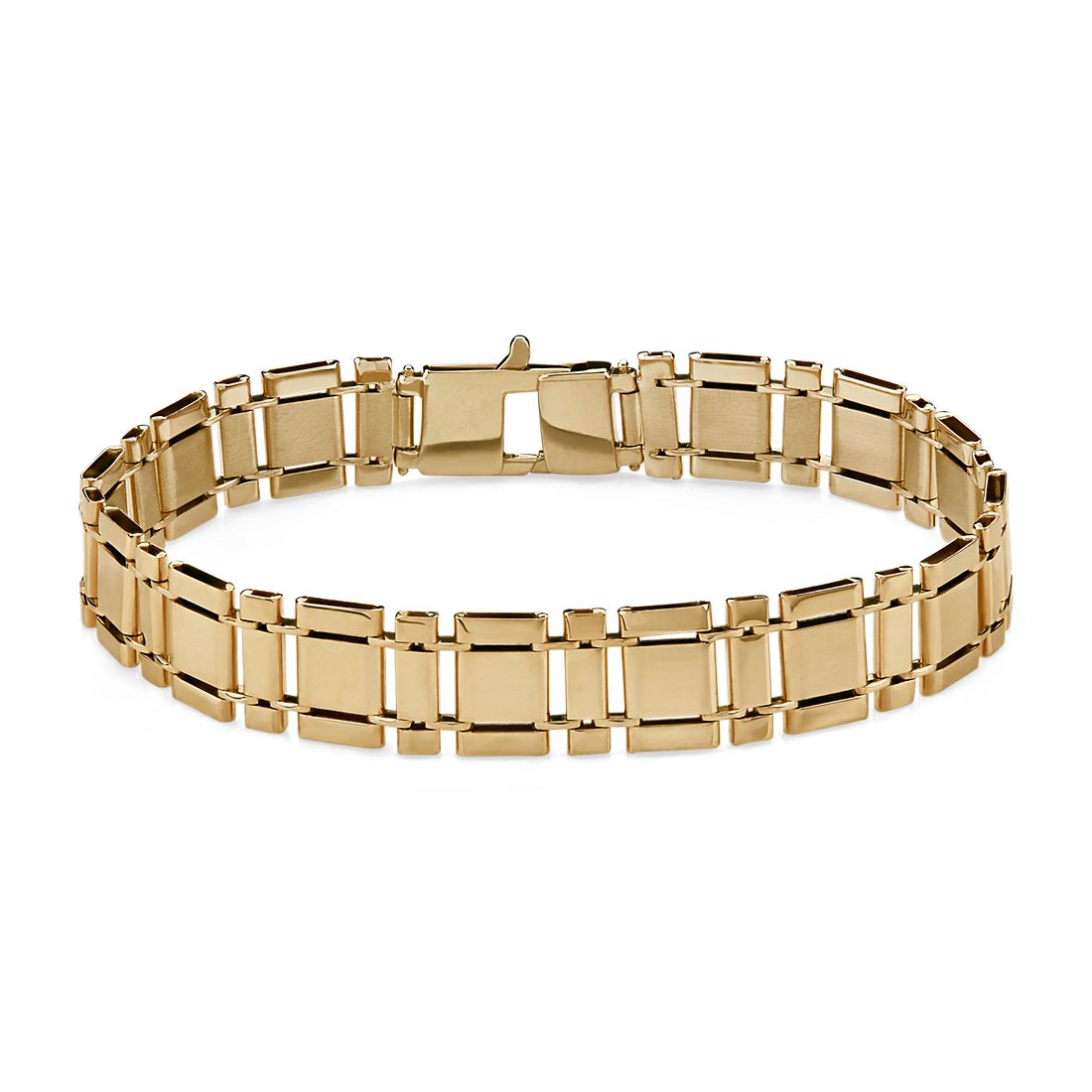 8" Men's Satin and Polished Link Bracelet in 14k Yellow Gold (7.5mm)