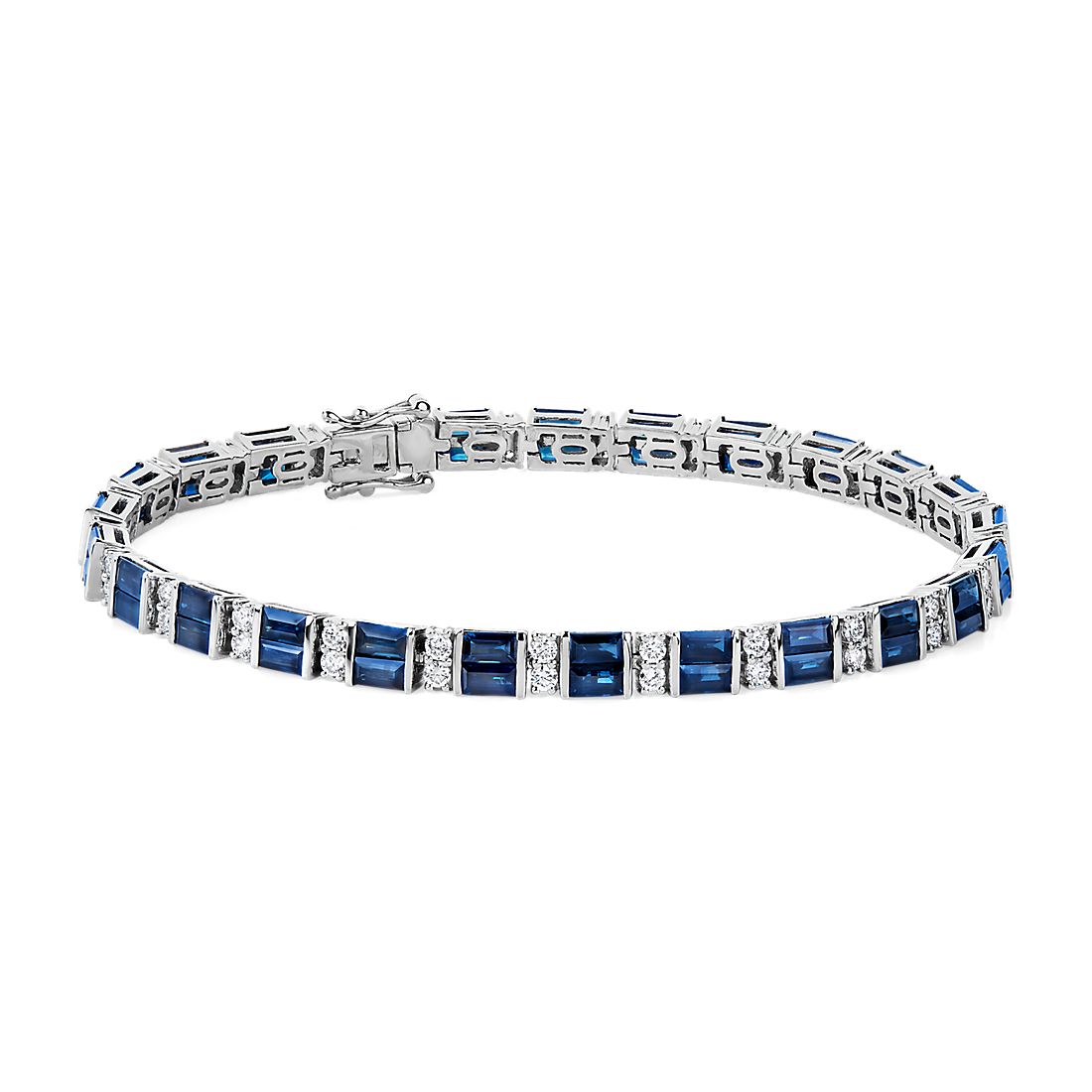 Baguette Blue Sapphire Tennis Bracelet Women Jewelry White Gold Plated 