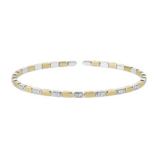 Alternating Diamond and Rectangle Flex Bangle Bracelet in 14k White and Yellow Gold (0.20 ct. tw.)