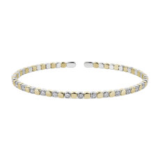 Alternating Diamond and Square Flex Bangle Bracelet in 14k White and Yellow Gold (1/6 ct. tw.)