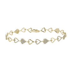 Alternating Diamond Heart Link Bracelet in 14k Yellow Gold (3/4 ct. tw.)​