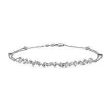NOUVEAU Bracelet double chaîne avec diamants de formes alternées en or blanc 14 carats (1,23 carats, poids total)