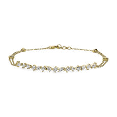 NOUVEAU Bracelet double chaîne avec diamants de formes alternées en or jaune 14 carats (1,23 carats, poids total)