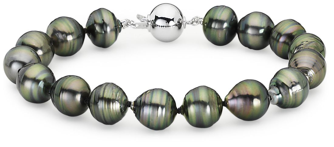 Baroque Tahitian Cultured Pearl Bracelet with 18k White Gold (9.9mm)