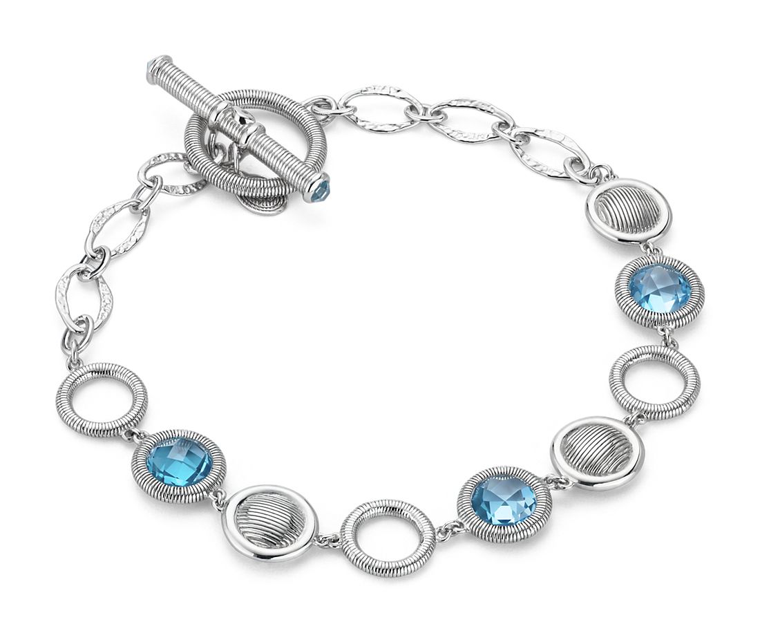 Frances Gadbois Blue Topaz Strie Disc Bracelet in Sterling Silver (6mm ...