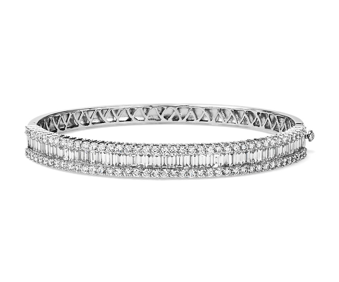Round and Baguette Diamond Bangle in 14k White Gold (4 1/2 ct. tw.)