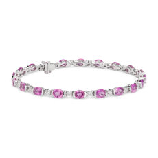 Oval Pink Sapphire and Diamond Semi-Bezel-Set Bracelet in 18k White Gold (5x4mm)