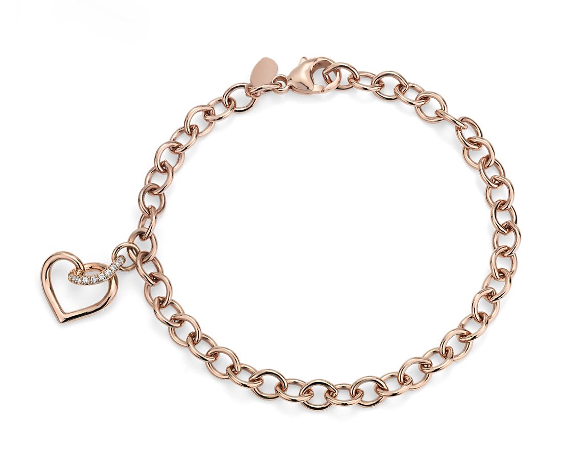 Twist Heart Bracelet with Diamond Detail in 14k Rose Gold