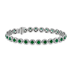 Emerald and Diamond Halo Bracelet in 14k White Gold