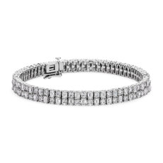 Two Row Emerald and Round Diamond Tennis Bracelet in 18k White Gold (10 7/8 ct. t.w.)