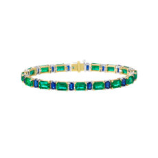 NEW Emerald and Sapphire Tennis Bracelet in 18k Yellow Gold
