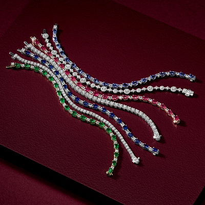 first alternate view of Emerald and White Sapphire Bracelet in 14k Yellow Gold