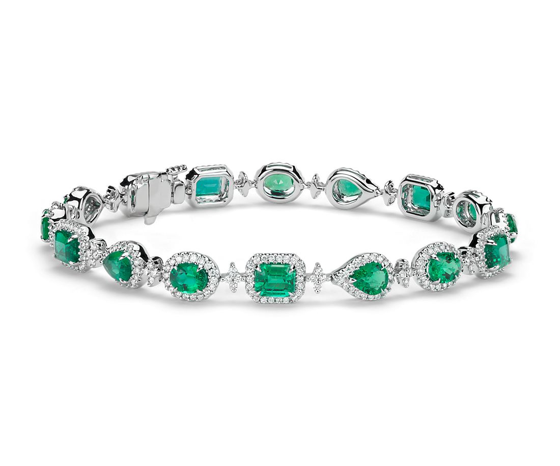 Emerald and Halo Diamond Bracelet in 18k White Gold | Blue Nile DK