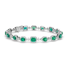 Emerald and Halo Diamond Bracelet in 18k White Gold