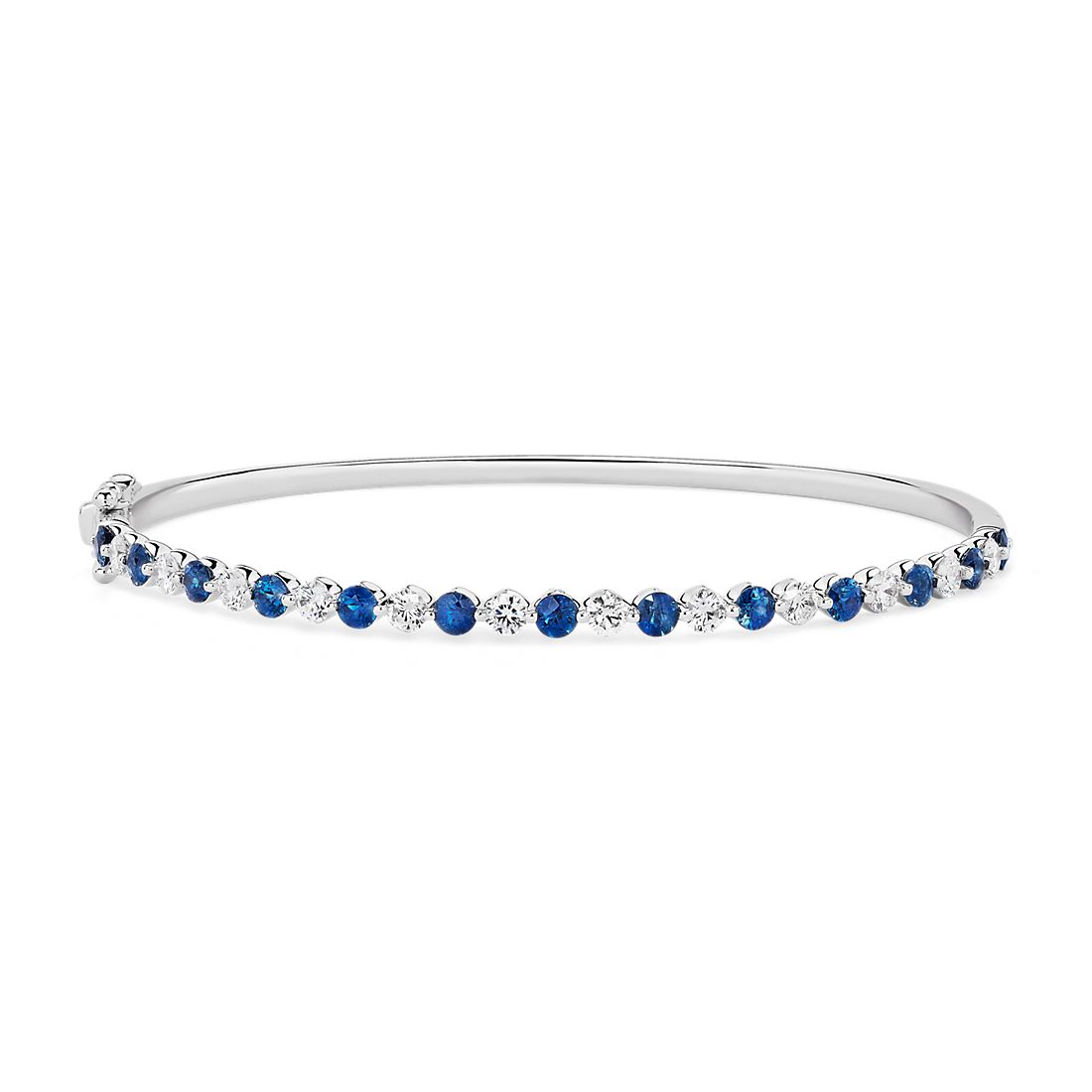 Floating Sapphire and Diamond Bangle in 14k White Gold