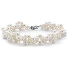 Bracelet tissé de perles de culture d’eau douce en or blanc 14 carats(3-5 mm)