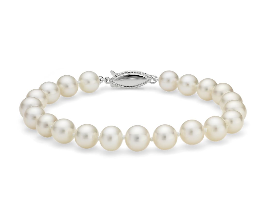 14k Yellow Gold 5mm White Near Round Freshwater Cultured Pearl Bracelet 7.5 Inch Fine Jewelry For Women Gifts For Her