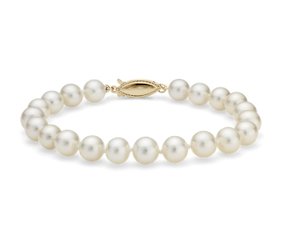 Freshwater Cultured Pearl Bracelet in 14k Yellow Gold (7.0-7.5mm ...