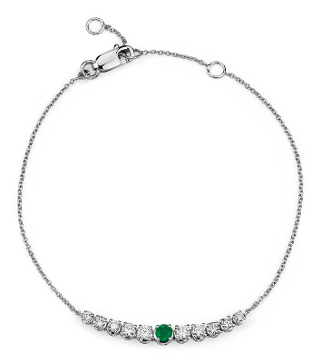 Emerald and Diamond Graduated Curve Bracelet in 14k White Gold (2.9mm ...