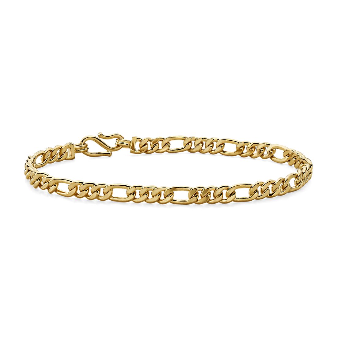 7.5" Handmade Figaro Chain Bracelet in 24k Yellow Gold (4.7 mm)